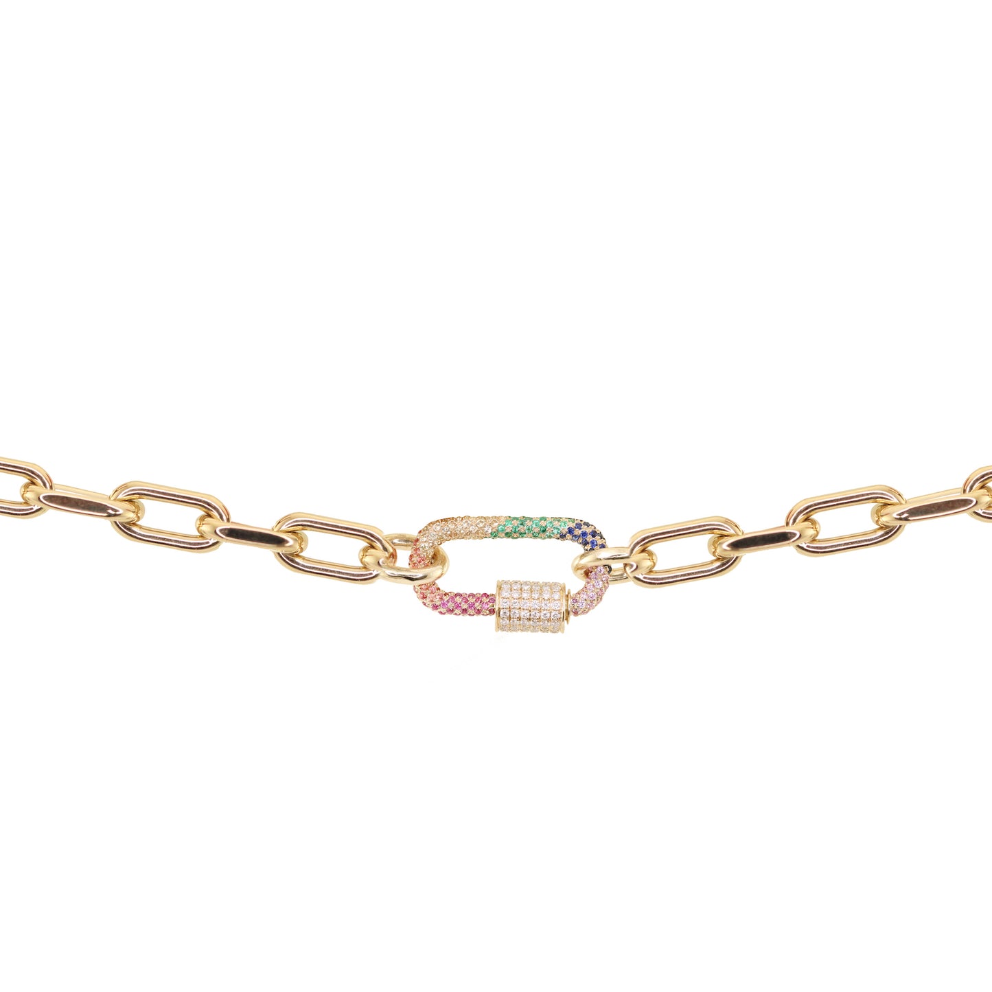 14kt gold rainbow sapphire screw paperclip bracelet