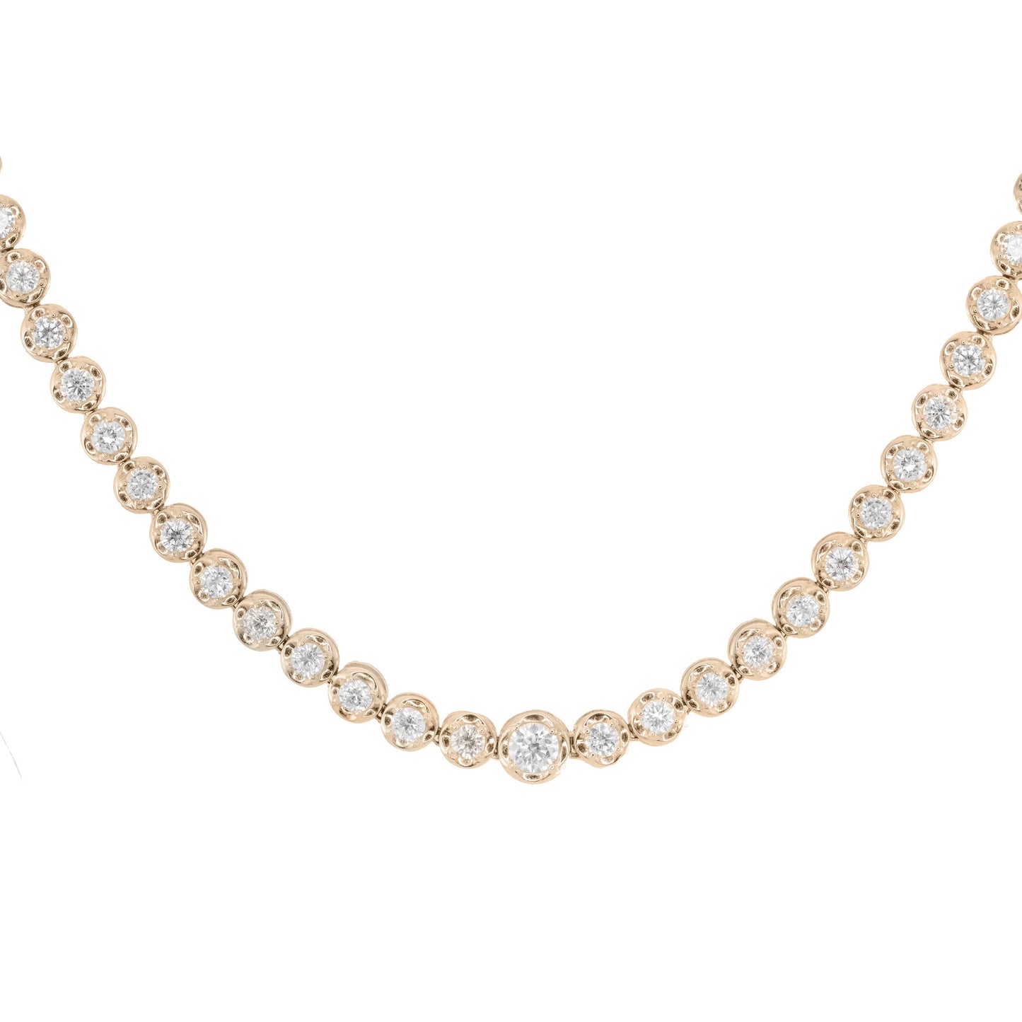 14kt gold graduated diamond scalloped bezel tennis necklace