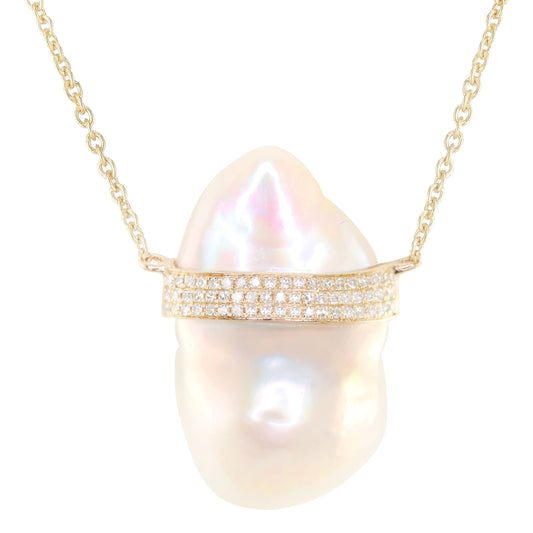 14kt gold and diamond siren pearl necklace
