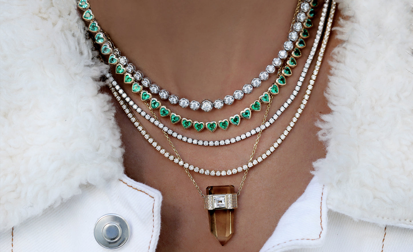14kt gold graduated diamond scalloped bezel tennis necklace