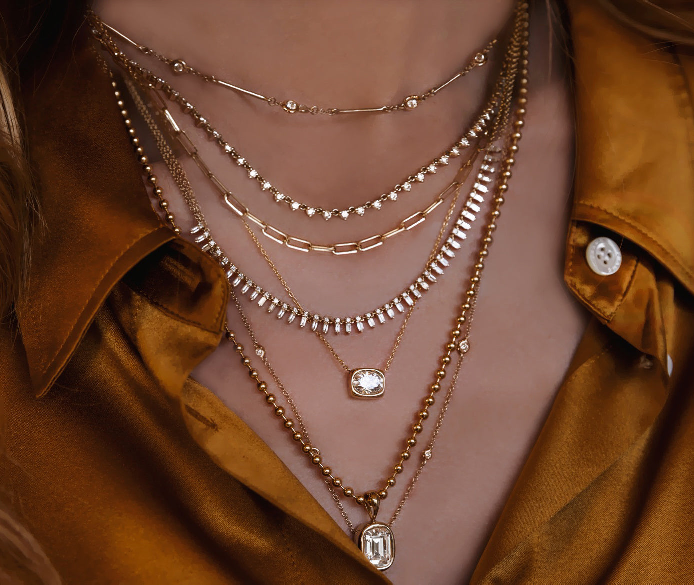 14kt gold full baguette diamond necklace