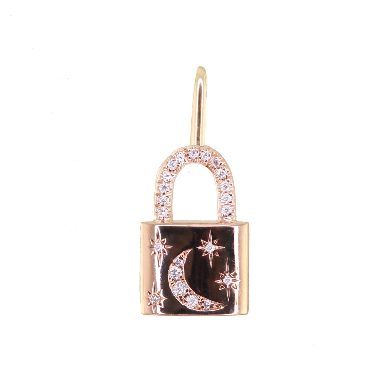 14kt gold and diamond crescent starburst lock charm