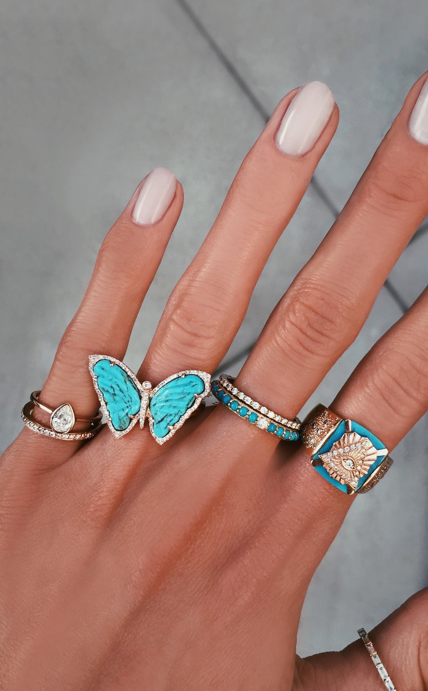 14kt gold diamond and turquoise pyramid eye ring - Luna Skye