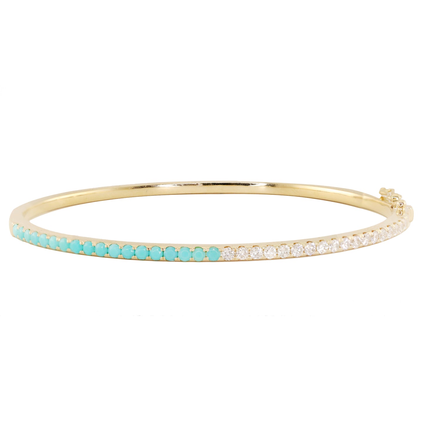 14kt gold diamond and turquoise split bangle