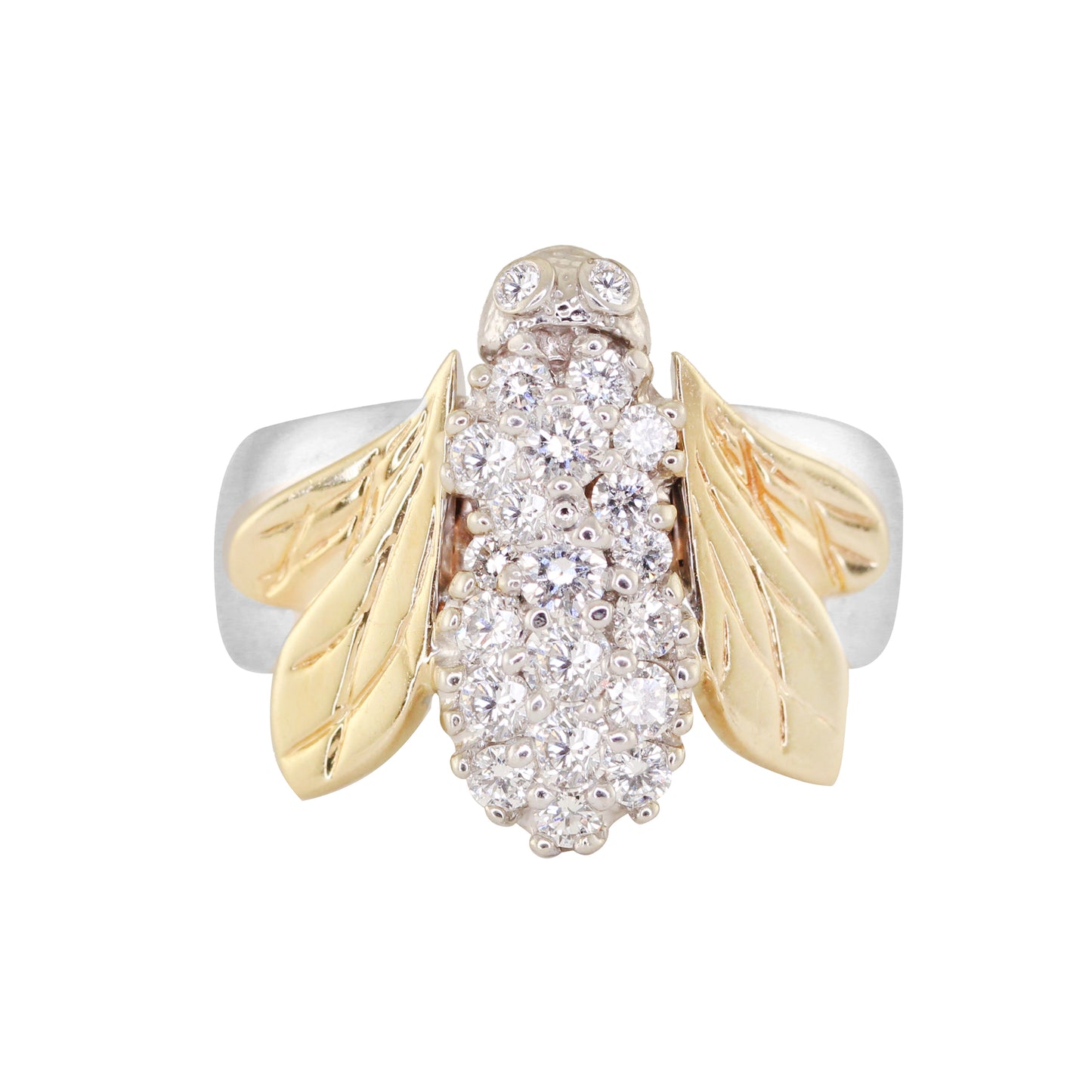 14kt gold and diamond two toned vintage honey bee ring