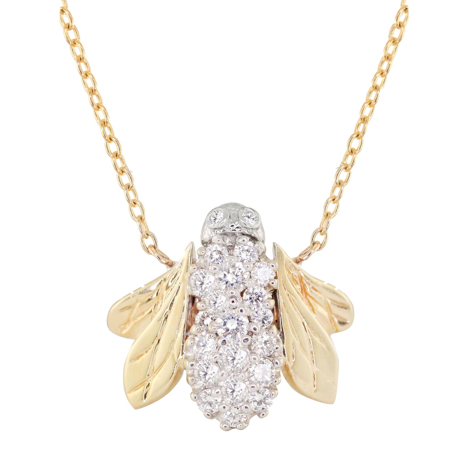 14kt gold and diamond two toned vintage honey bee necklace