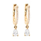 14kt gold teardrop white topaz and diamond drip hoop earring