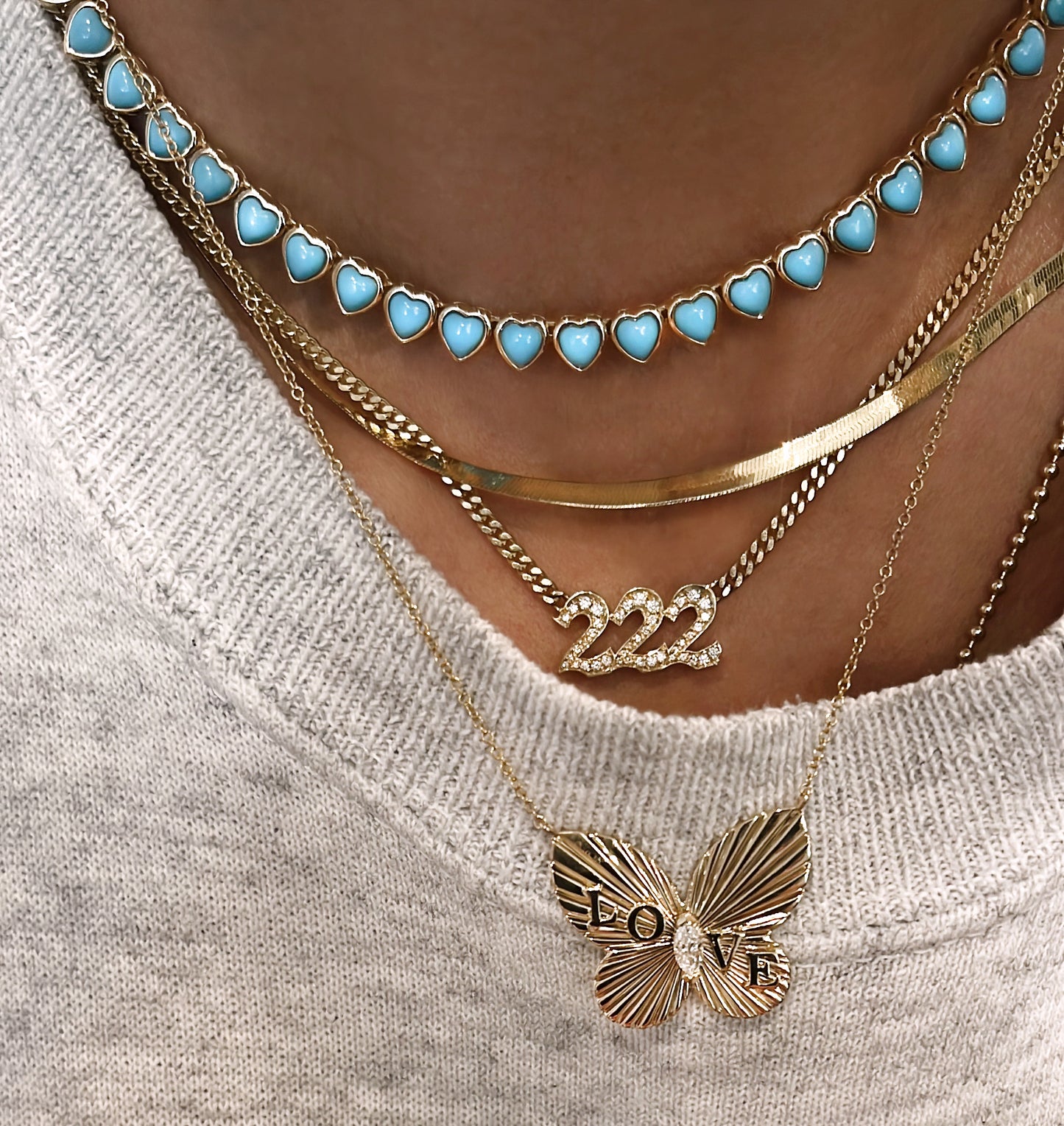 14kt gold turquoise heart bezel tennis necklace