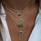 14kt gold and diamond mini emerald cut emerald necklace on ball chain