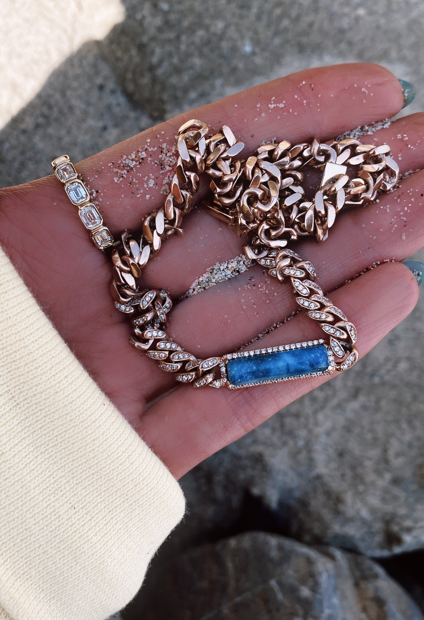14kt gold and diamond chain link lapis choker