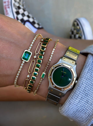14kt gold diamond bezel paperclip bracelet