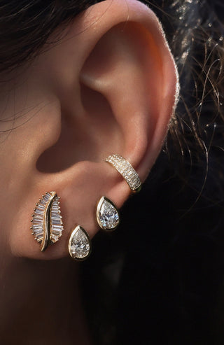 14kt gold large baguette diamond leaf studs - Luna Skye