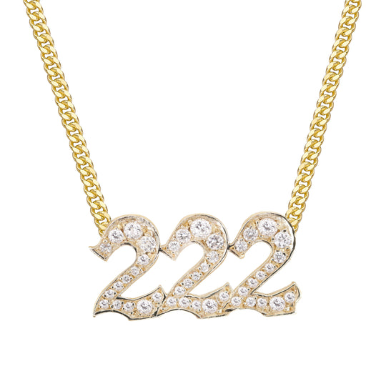 14kt gold and diamond 222 necklace on flat link chain