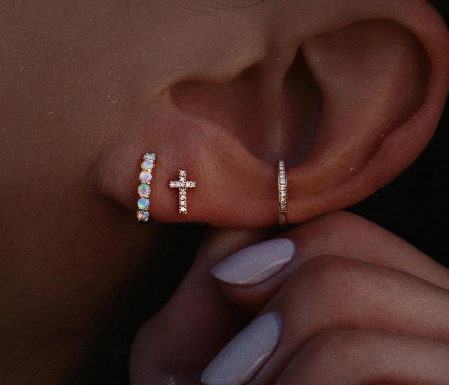 14kt gold mini opal hoops - Luna Skye