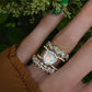 14kt gold and diamond Petite Triangle Double Band Moonstone ring
