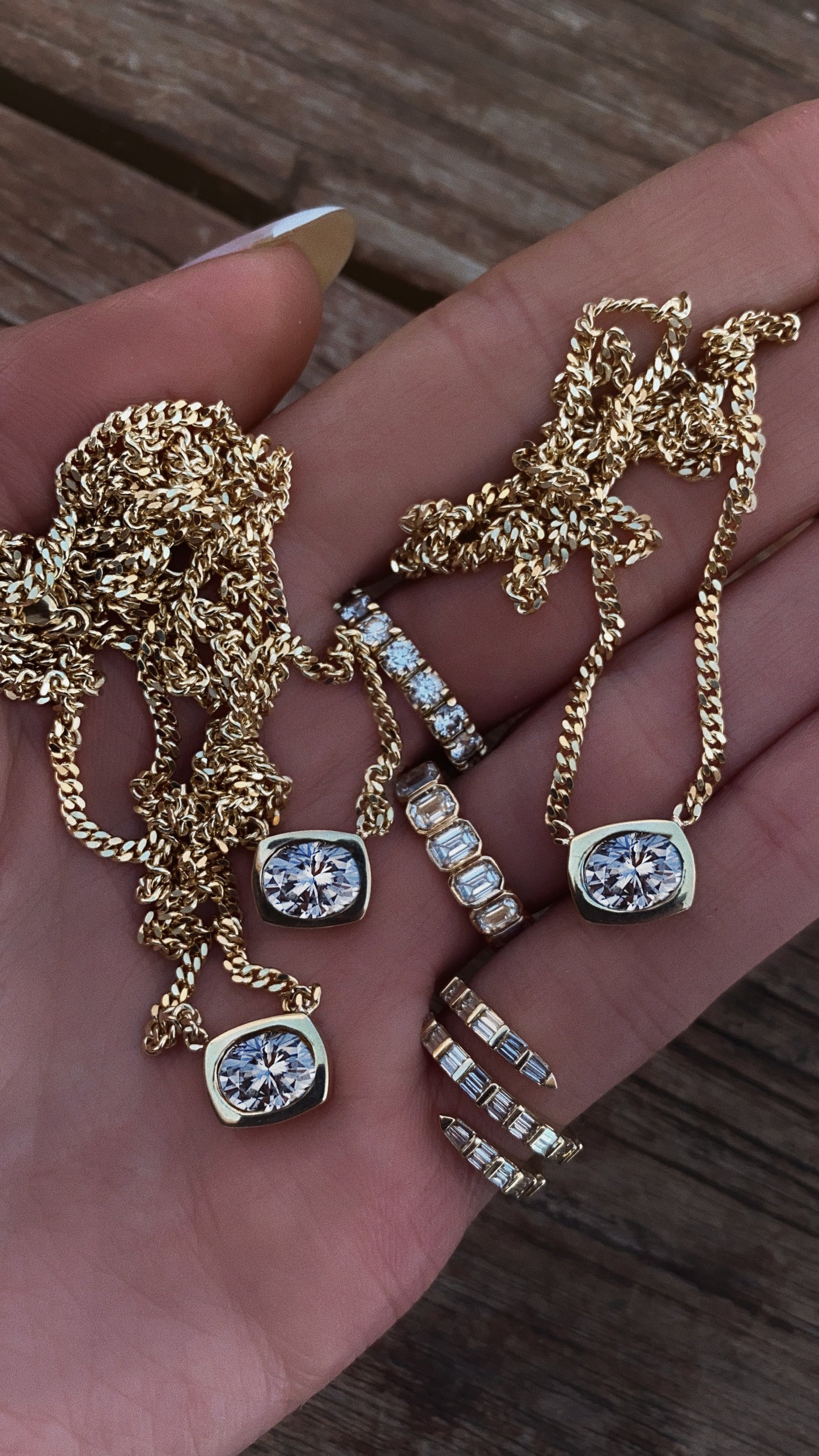 14kt gold and diamond oval cushion bezel necklace