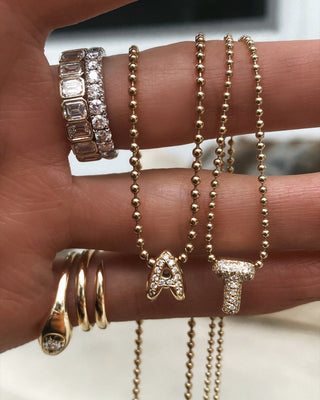 14kt gold grande diamond bubble initial necklace on ball chain