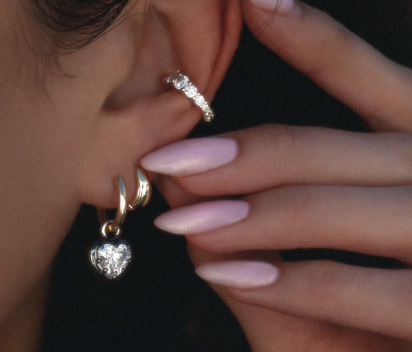 14kt gold heart diamond black orbit hoop