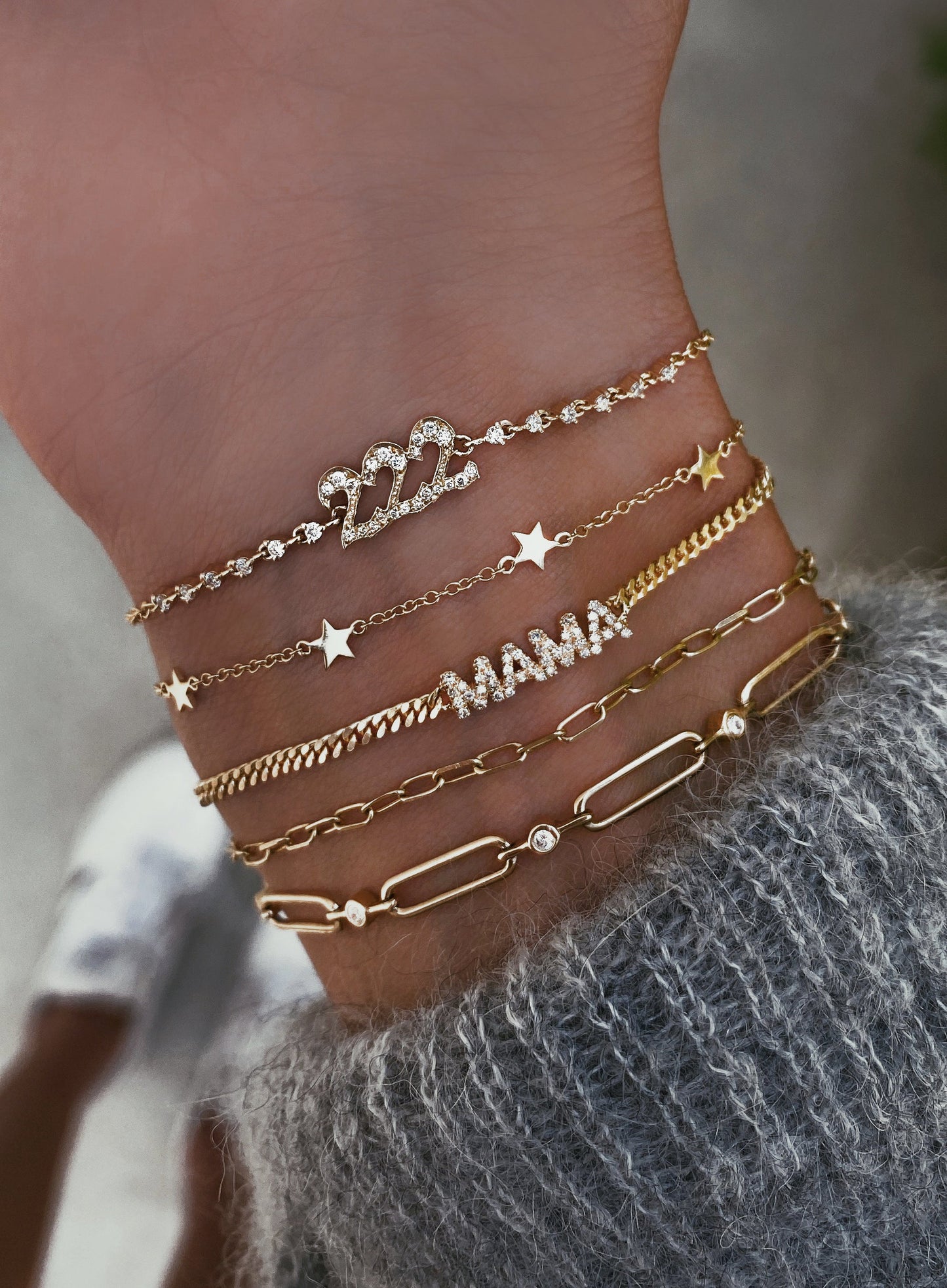 14kt gold diamond bezel paperclip bracelet