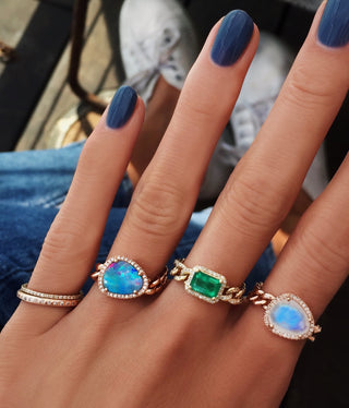 14kt gold and diamond emerald chain ring