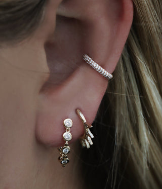 14kt gold and diamond five spike hoop earrings