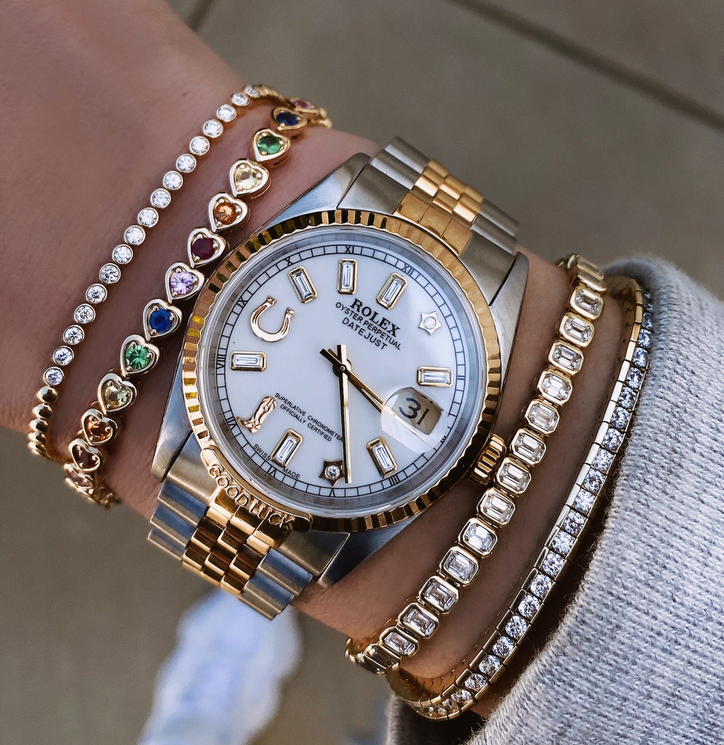14kt gold diamond deco tennis bracelet