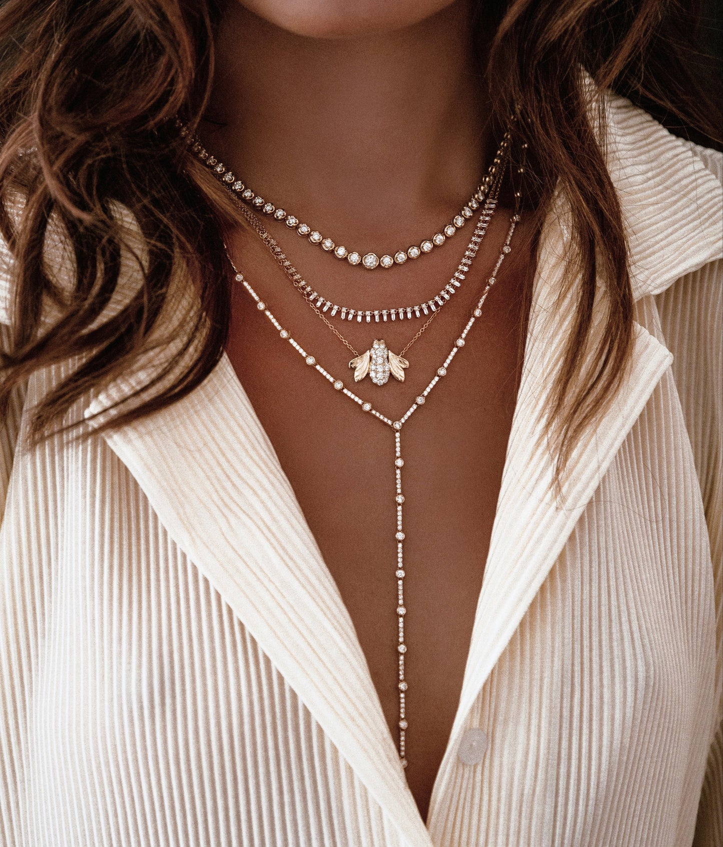 14kt gold graduated diamond scalloped bezel tennis necklace