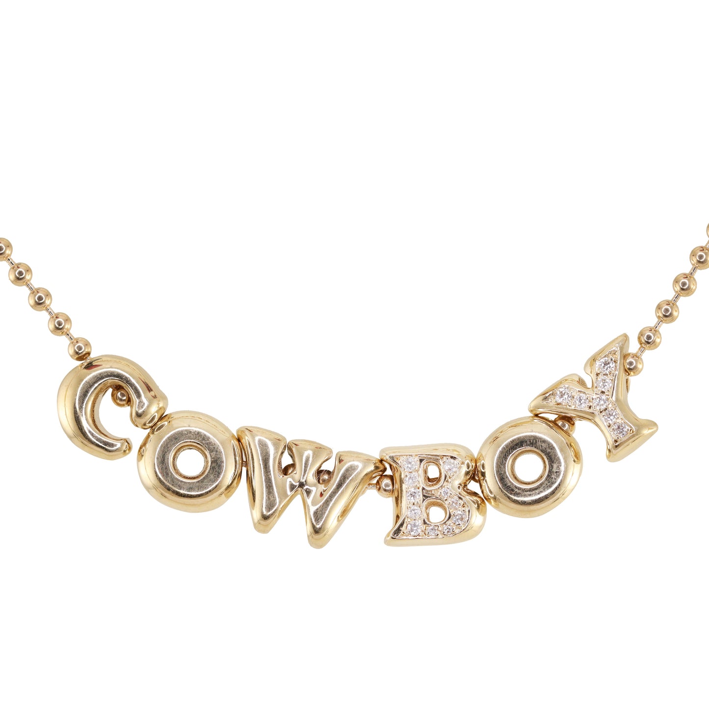 14kt gold diamond COWBOY necklace on ball chain