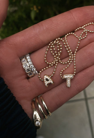 14kt gold grande diamond bubble initial necklace on ball chain