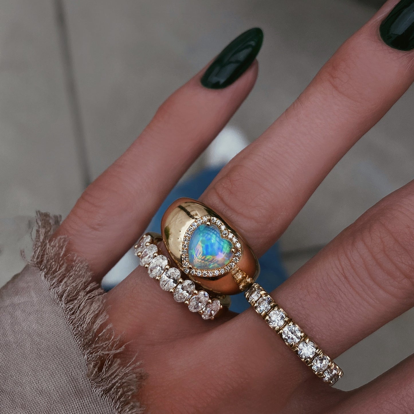14kt gold and diamond heart opal signet ring