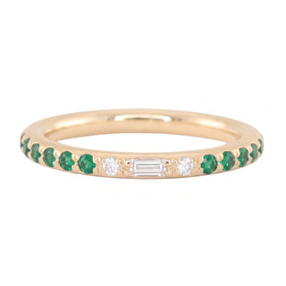 14kt gold baguette diamond and emerald band