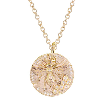 14kt gold and diamond honey bee coin necklace