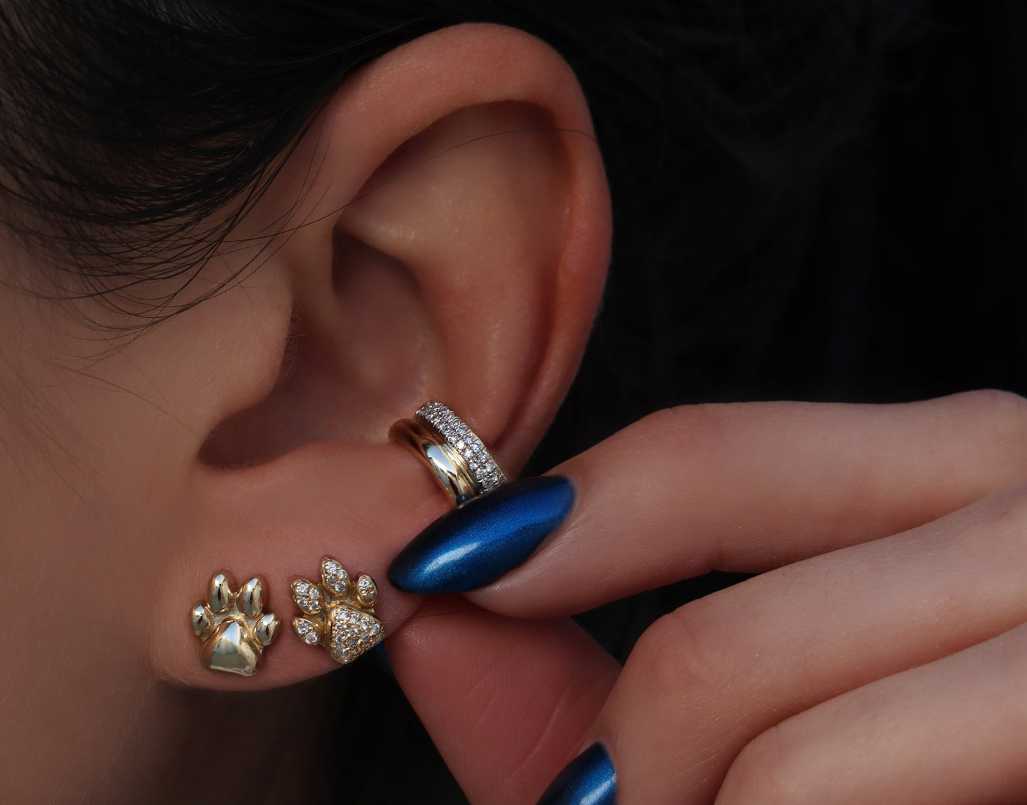 14kt gold LS x LABELLE DIAMOND DOG PAW single stud