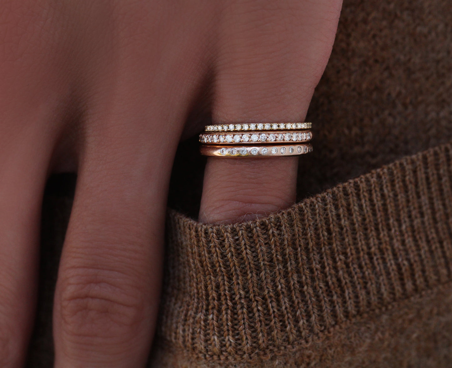 14kt gold and spaced pave white diamond ring - Luna Skye