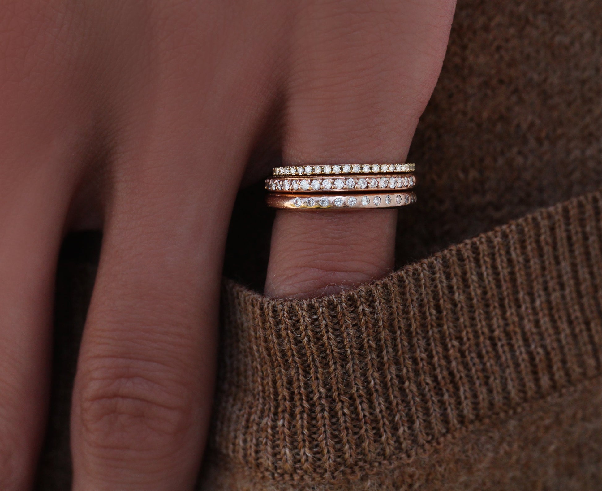 14kt gold and spaced pave white diamond ring - Luna Skye