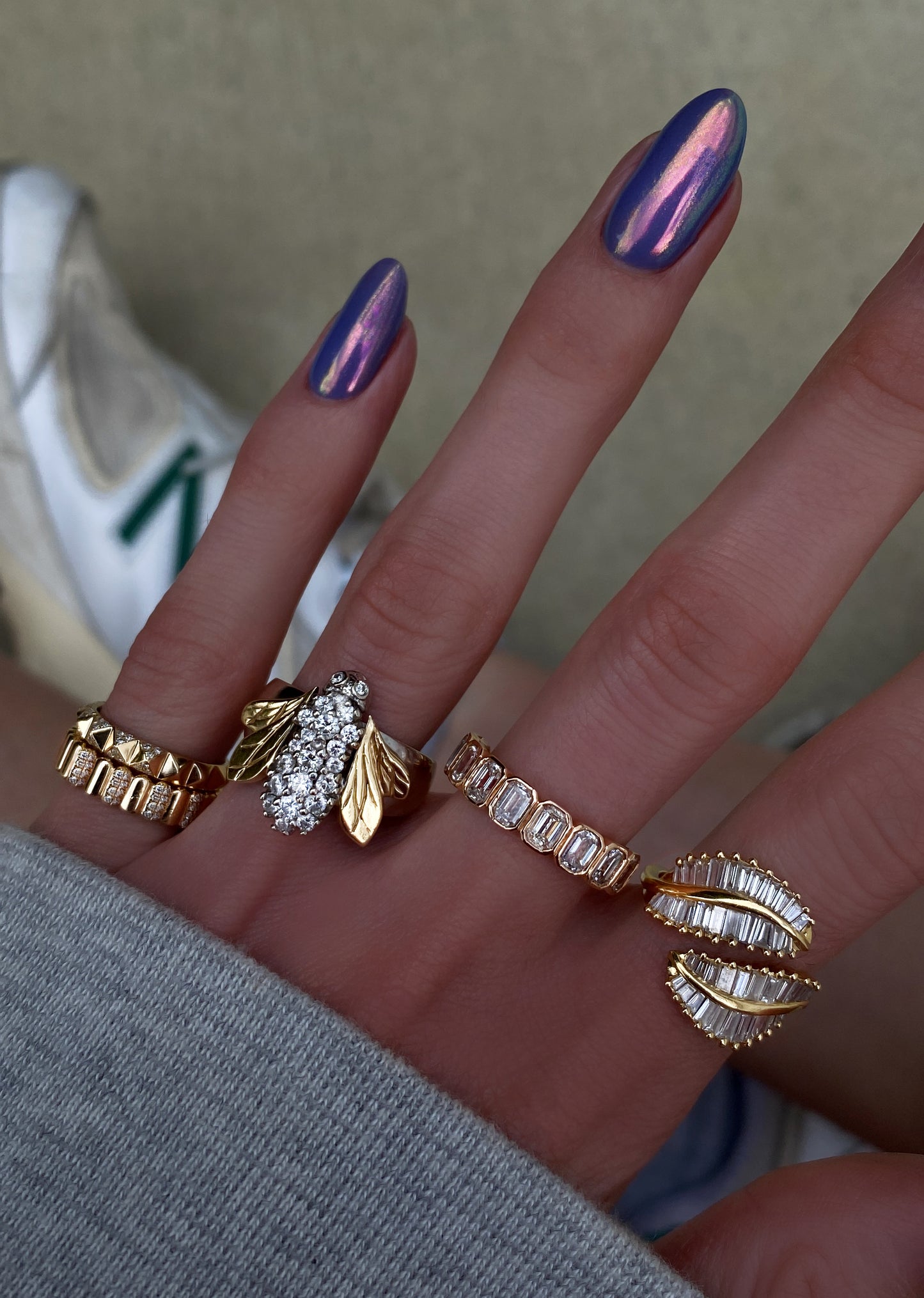 14kt gold diamond ribbed pinky ring