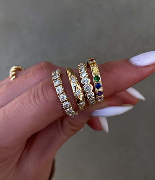 14kt gold thick rainbow sapphire band
