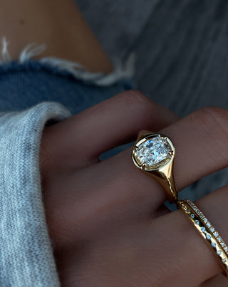 14kt gold cushion diamond button ring