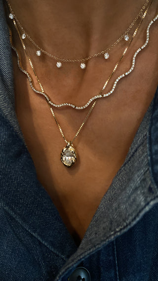 14kt gold nine floating diamond drip necklace