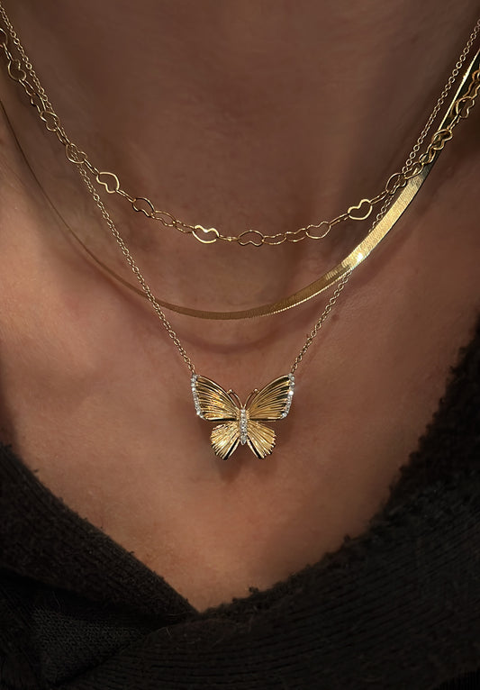 14kt gold and diamond baby butterfly burst necklace