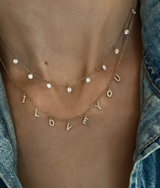 14kt gold diamond I Love You necklace