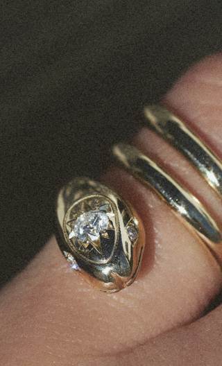 14kt gold and diamond coiled starburst snake ring