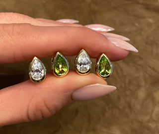 14kt gold teardrop peridot bezel hoop - Luna Skye