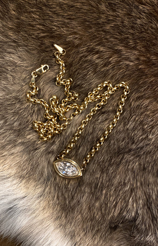 14kt gold two step marquise diamond bezel necklace