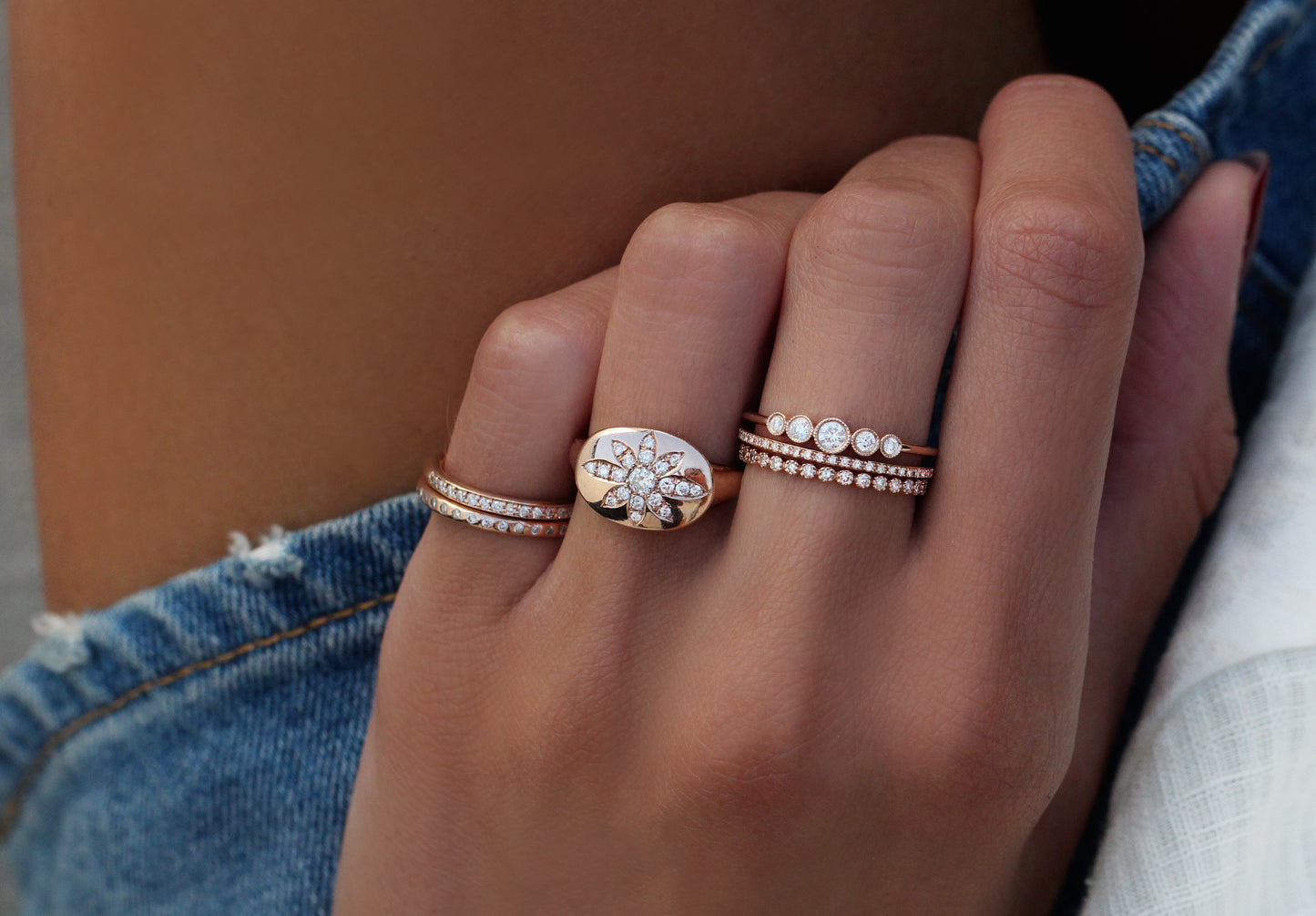 14kt gold and spaced pave white diamond ring - Luna Skye