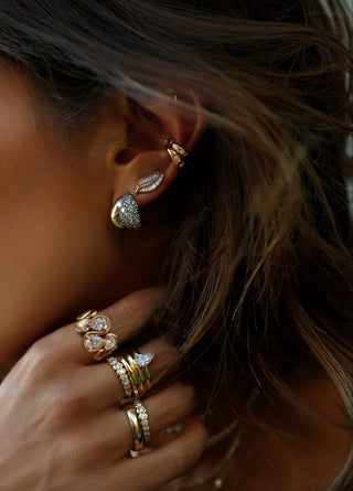 14kt gold large baguette diamond leaf studs