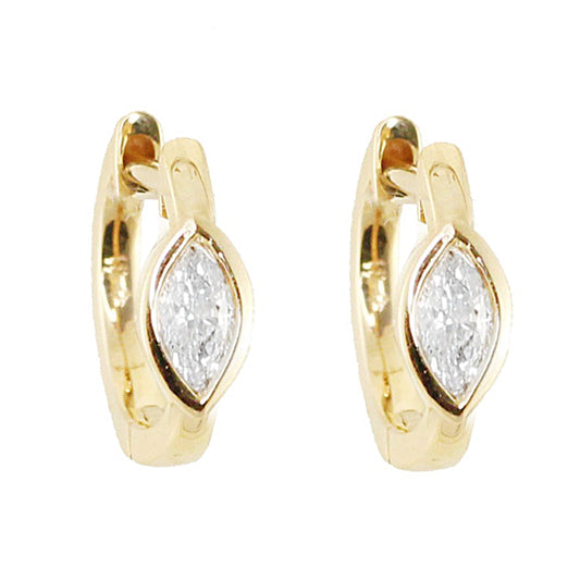 14kt gold marquise diamond bezel hoops