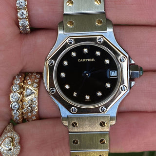 Vintage Cartier Santos Octagon 24mm Two Tone Diamond Starry Night Watch