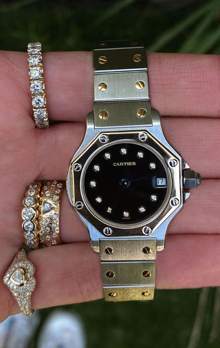 Vintage Cartier Santos Octagon 24mm Two Tone Diamond Starry Night Watch