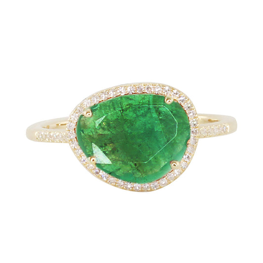14kt gold and diamond single band emerald ring - Luna Skye